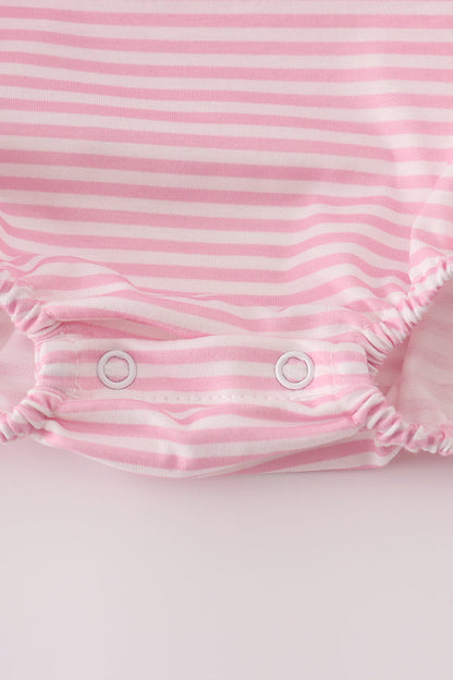 Pink stripe puppy embroidery ruffle bubble