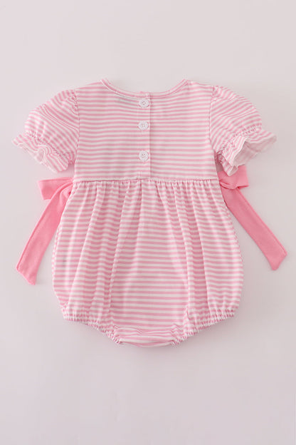Pink stripe puppy embroidery ruffle bubble