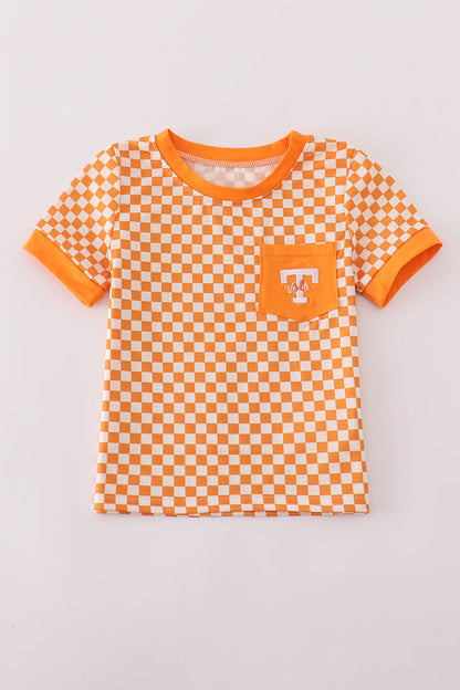 Orange Tennessee go vols embroidery checkered top
