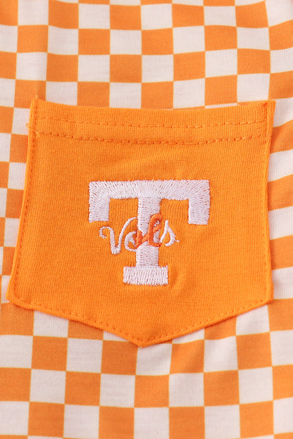 Orange Tennessee go vols embroidery checkered top