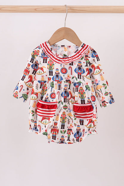 Red nutcracker print ruffle buble