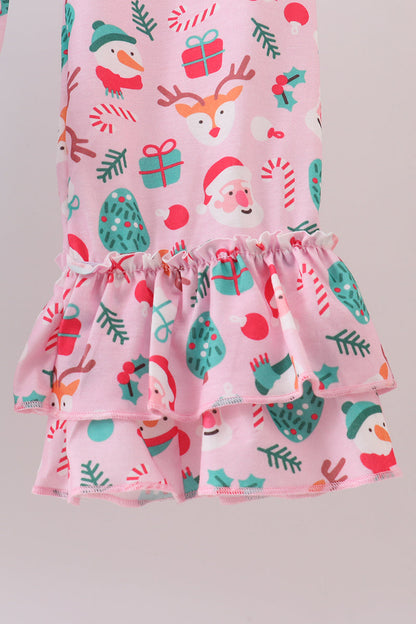 Blue christmas santa claus applique ruffle pants set