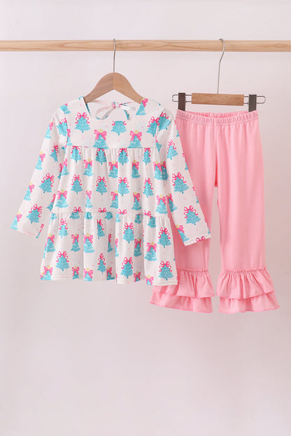 Mint christmas tree ruffle pants set