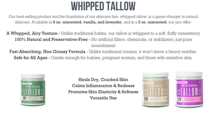 Tallow Skincare Trio - Butter, Balm & Whipped Premium Quality All Natural Gift Box by The Lady May