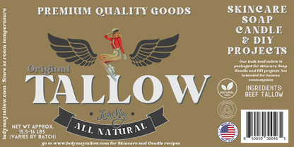 Unscented Bulk Beef Tallow - 16 Pounds | 100% Natural & Pure