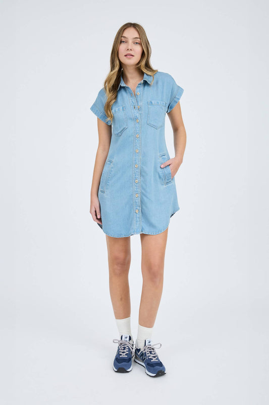 BP POCKET DETAIL COLLARED BUTTON DOWN MINI DRESS