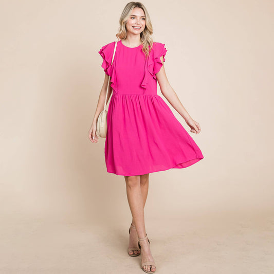 Flutter Sleeve Front Lace Ruched Sundress