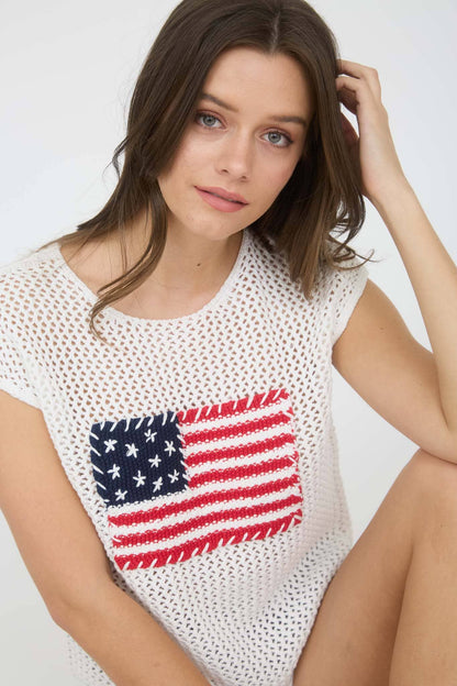 Blu Pepper AMERICAN FLAG CROCHET KNIT TOP