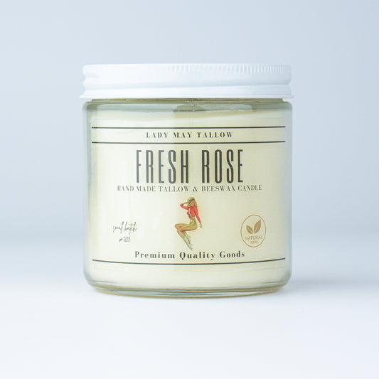 Fresh Rose Tallow & Beeswax Candle | All Natural, Non-toxic, Clean Burning