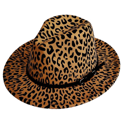 Leopard Black PU Leather band Medium Brim Fedora Hat