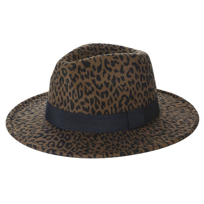 Black Band Leopard Animal Print Fedora Hat