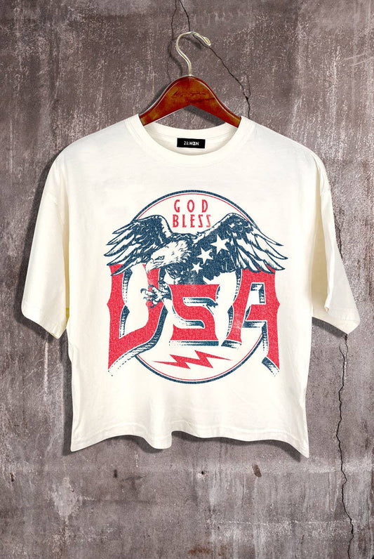 God Bless USA Graphic Crop Tee