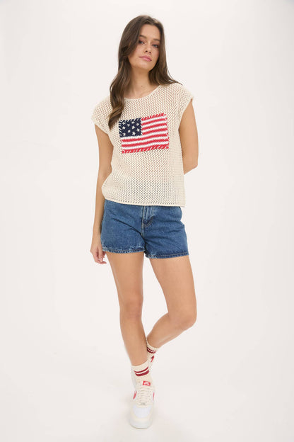 Blu Pepper AMERICAN FLAG CROCHET KNIT TOP