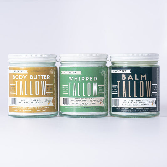 Tallow Skincare Trio - Butter, Balm & Whipped Premium Quality All Natural Gift Box by The Lady May